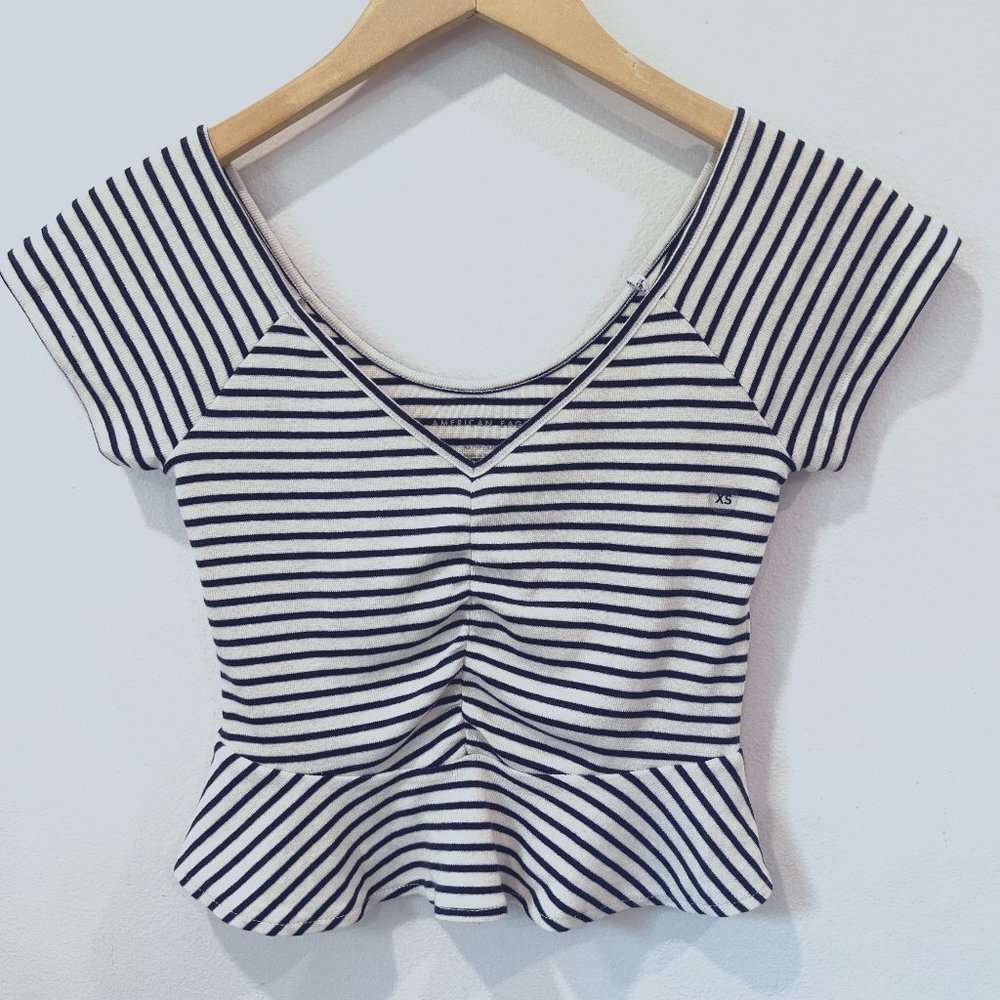 American Eagle Black & White Striped Crop Top Size XS NWT